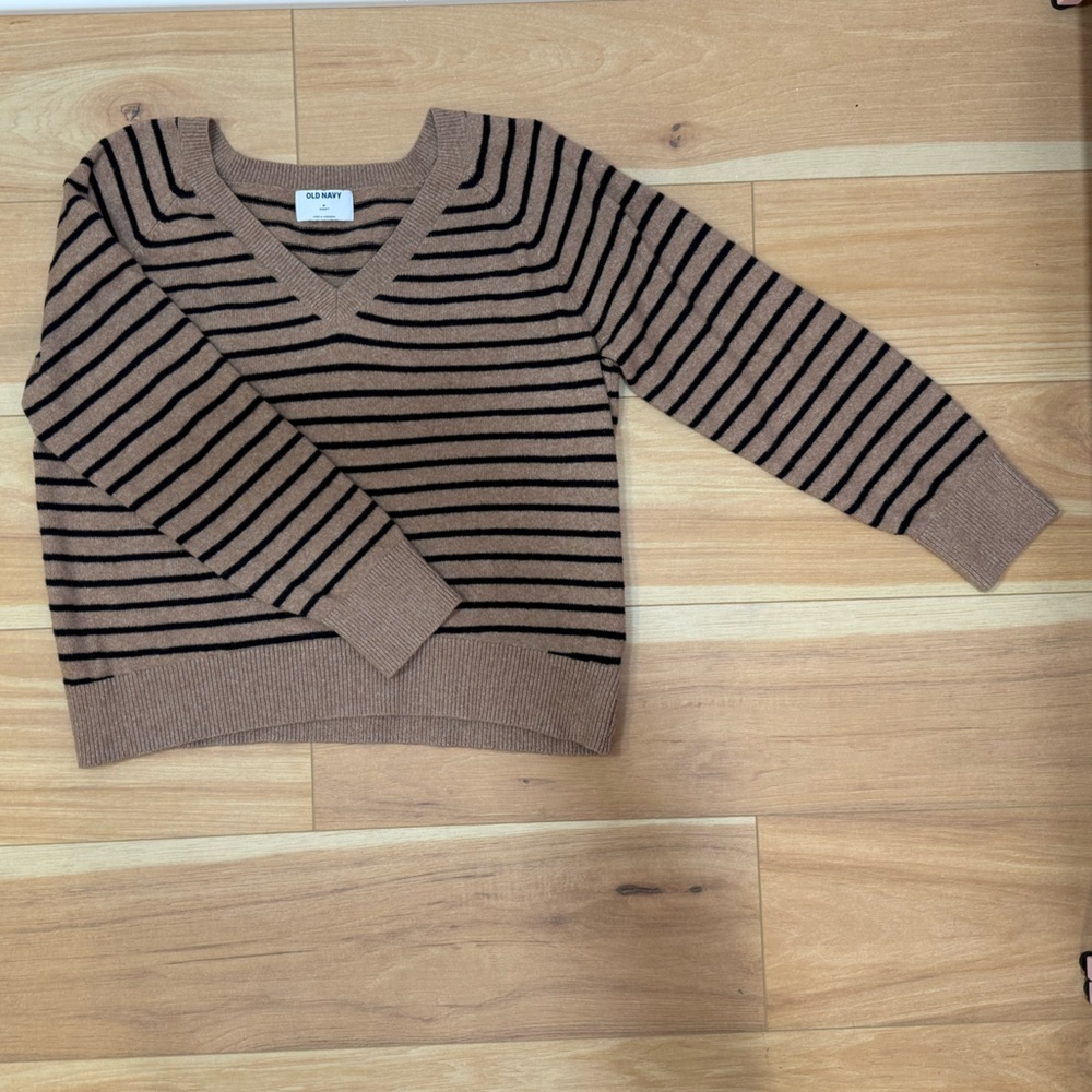 Old Navy Tan and Black Striped Sweater